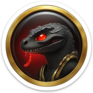 Reptiloid in black suite with red laser eyes on the gold coin sticker