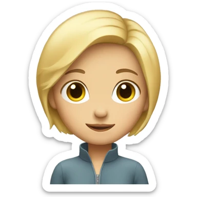 Blonde girl with short hair hugs sticker