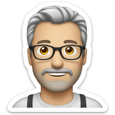 caucasian Man aged 40. Brown eyes. black glasses. Short stripped hair and short gray beard. B sticker