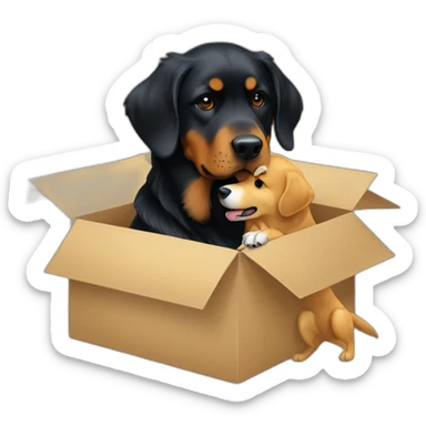 A Rottweiller hugging à golden retriever in box sticker