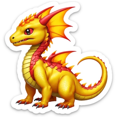 Cute Shiny yellow iridescent Guilmon-Salandit-Fakémon-hybrid-creature (full body)  sticker