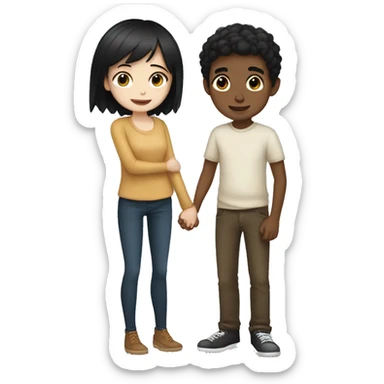short pale girl black hair hugging tall caramel boy with dark brown hair  sticker