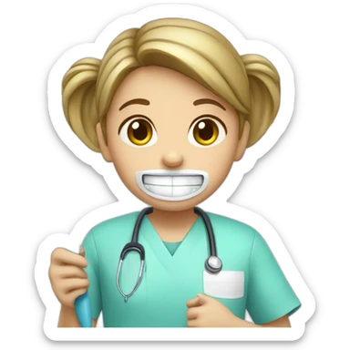 dentist girl with a toothbrush in his hand sticker