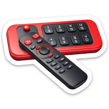 black tv remote  control with red border,  2Dimensions. Only 5 buttons, 4 in black and one big red button in the center sticker