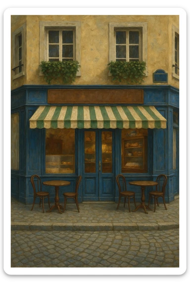 Сгенерируй мне это здание, без надписей. В стиле реалистичной живописи, а так же оставь место сверху под вывеску. Вайб - франция средневековья, и как будто это кондитерская  sticker