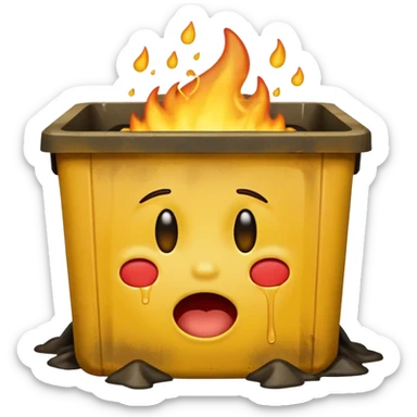I want an emoji that is sitting in a dumpster fire, crying and laughing, while also melting. sticker