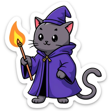 Black cat in sorcerer’s apprentice robe sticker