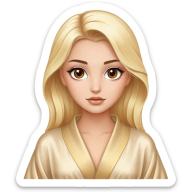 blonde model with brown eyes, luxury makeup, silk robe sticker