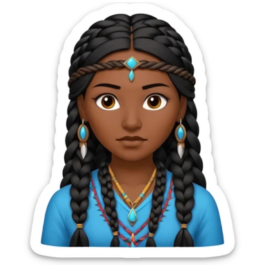 Attractive Native American woman with a wide face, baddie look, dark skin, Long braided black hair sticker