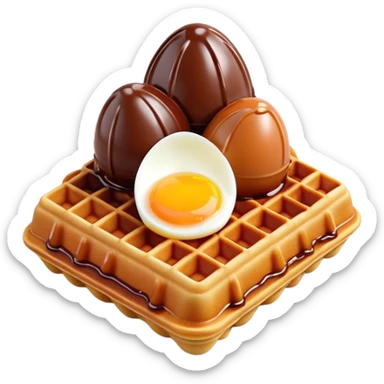 3D rendered hyper-realistic chocolate Hong Kong egg waffle, rich brown color, glossy bubbles with detailed texture, candy-like sheen, playful presentation, soft illumination sticker