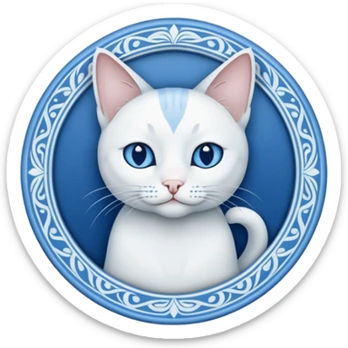 White and blue Cat art aesthetic nouveau sticker