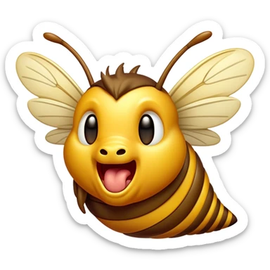 Cinematic Cute Yawning Hornet Portrait Emoji, Head tilted slightly with a dramatic, wide-open yawn, showcasing a small, striped body with softly drooping wings and sleepy, half-closed eyes, Simplified yet irresistibly adorable features, highly detailed, glowing with a soft, cozy glow, high shine, relaxed yet expressive, stylized with a dash of whimsical insect charm, soft glowing outline, capturing the essence of a drowsy yet affectionate hornet that appears ready to stretch out for a nap! sticker