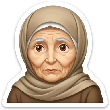 poor elderly babushka with headscarf and wrinkled face sticker