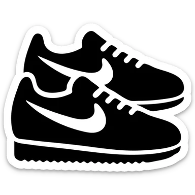 A pair of Nike Cortez sneakers in a black filled icon style, classic design. sticker