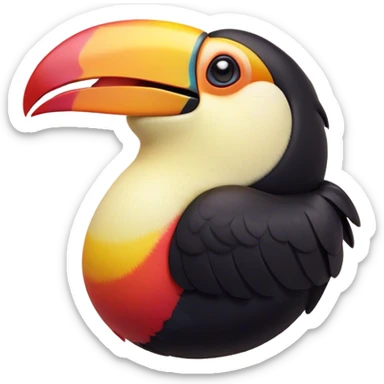 Cinematic Cute Yawning Toucan Portrait Emoji, Head tilted slightly with a dramatic, wide-open yawn, showcasing a colorful, expressive beak and sleepy, half-closed eyes with a relaxed demeanor, Simplified yet irresistibly adorable features, highly detailed, glowing with a soft, cozy tropical glow, high shine, relaxed yet expressive, stylized with a dash of whimsical charm, soft glowing outline, capturing the essence of a drowsy yet affectionate toucan that appears ready to stretch out for a nap! sticker