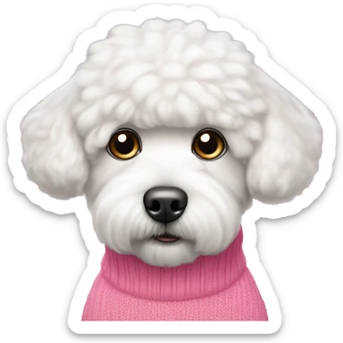 bichon frise dog wearing a pink jumper facing forwards sticker