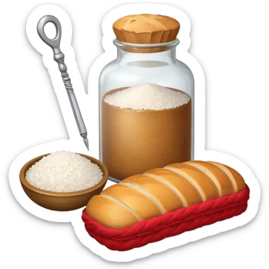  a one victorian bottle of salt and a loaf of bread - crochet needles and a ball of wool sticker