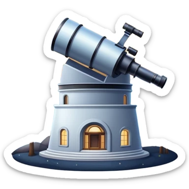 An icon featuring an observatory with a giant telescope, set against a starry sky. The design includes visible planets, distant stars, and galaxies, symbolizing the study of astronomy and celestial exploration. Transparent background highlights the wonder of the universe. sticker