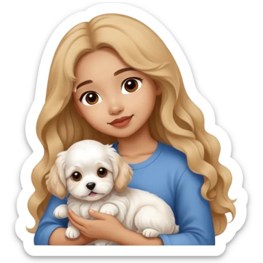 Maltese puppy with light skin Filipino girl owner long wavy hair sticker