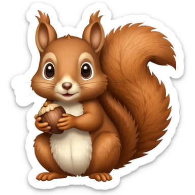 charming squirrel with cute eyes holding an acorn sticker