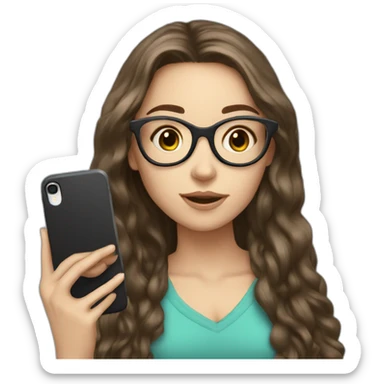 brunette white girl with round glasses long hair taking a selfie sticker