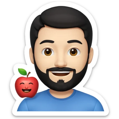 A 3D digital avatar, specifically an Apple Memoji, of a man with black hair and a black beard, winking with his right eye and smiling widely. He has blacl eyes. The image is a headshot on a white background. sticker