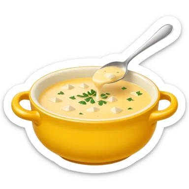 cheese soup with garlic, in yellow bowl sticker