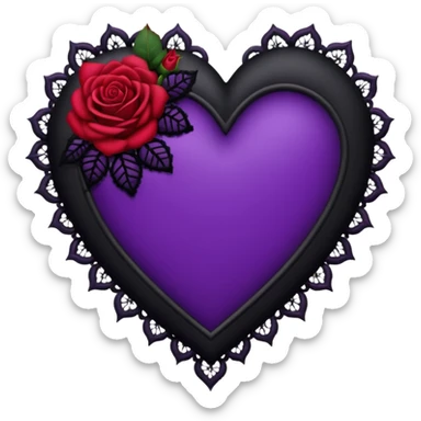 purple gothic heart with black lace and roses, dark romance sticker