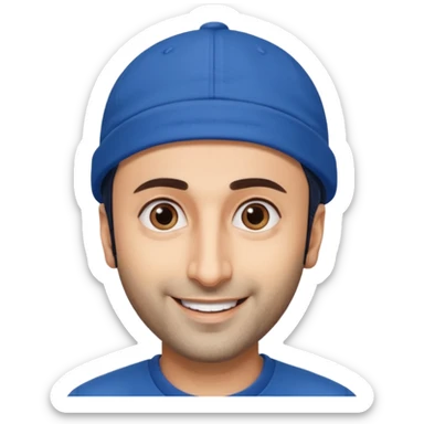 generate a pretty bratz emoji of ranbir kapoor wearing a blue cap sticker