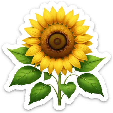 Cinematic Realistic Sunflower Emoji, Tall and bright, with a large, golden-yellow blossom facing the sun, its broad, textured petals surrounding a dark center. The sturdy green stalks and leaves frame the vibrant flower, while a gentle breeze causes the petals to sway. Soft glowing outline, capturing the essence of sunshine and warmth in a cheerful, towering sunflower! sticker