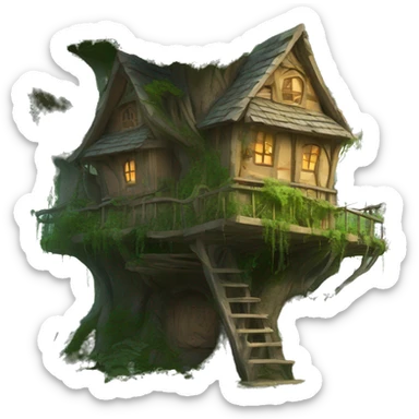 Fantasy tree house in an overgrown cottage  sticker