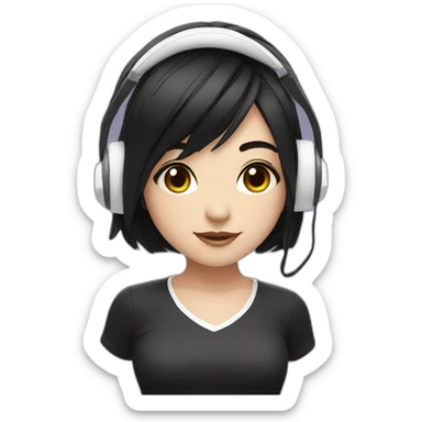 streamer girl with black hair and white headset sticker