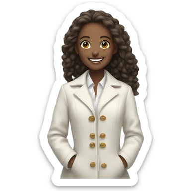 smiling girl by the water with a white blouse and a coat  sticker