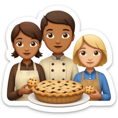 Baking community humanless avatar in vibrant style illustration. Pie, cookie, and muffin warm golden tones, simple shapes, flat design, high contrast. sticker