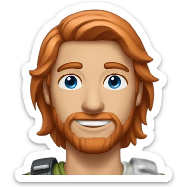 hiker blue eyes man slick copper hair clean shaven sticker