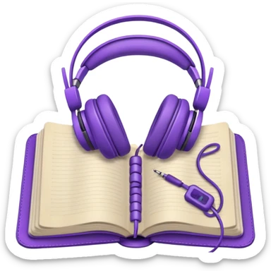 purple open journal with purple headphones on top sticker