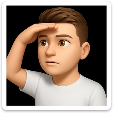 Based on these photos, make an emoji with facial features preserved, a man in a white T-shirt, looking into the distance sticker