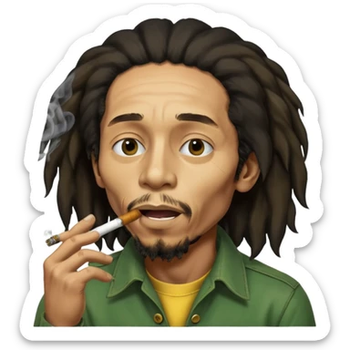 Bob Marley version cartoon fumant un jour de beuh dans la bouche avec beaucoup de fumé et un effet vraiment voyant sur son visage qu’il n’est pas dans son état normal sticker