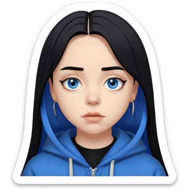 billie eilish as pretty bratz baddie, sharp black eyeliner, black hair, blue eyes sticker