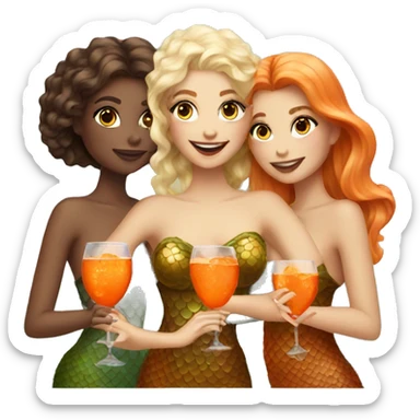 Three beautiful mermaids (light skin) drinking aperol sticker