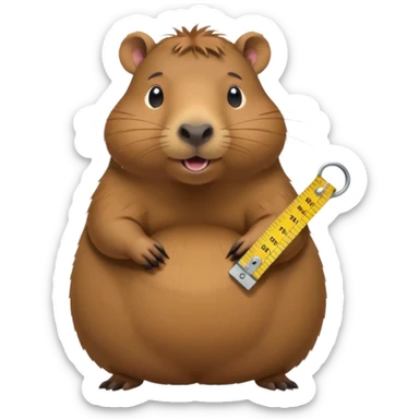 a little capibara measuring her waist with measuring tape and is very astonished in a good way sticker