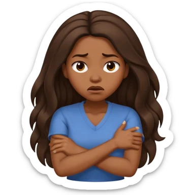 black woman with long hair looking upset, arms crossed, moth is frowning, rolling eyes sticker