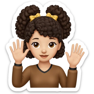 Brown Poodle with ponytail black hair girl say goodbye sticker