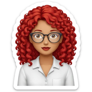 Rizada peli roja tono fuerte , trigueña , con lentes y Blusa blanco pelo largo  sticker