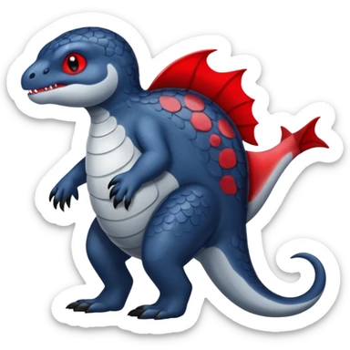 midnight blue-gray-black, with red markings, white belly, scaley Bastet-Noibat-Gatomon-Garchomp-Digimon-Fakémon-Pokémon-creature (full body) sticker