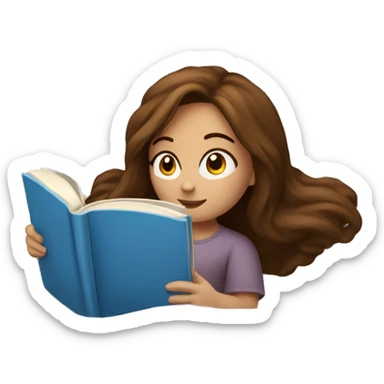 brown haired girl with blue eyes laying on the bed reading a book with a cozy blanket sticker