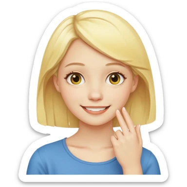 yellow smiling face girl with one hand flat under chin sticker