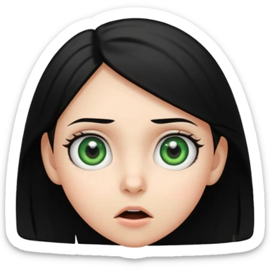 teenage girl with green eyes and black hair, surprised expression sticker