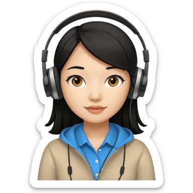 Female Filipino Virtual Assistant with Black Hair with headphone on sticker