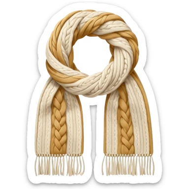 ivory cable-knit scarf emoji, isolated object, no person, folded not twisted, visible braided knit pattern like a knitted sweater, thick soft wool texture, light beige shadows, warm soft shading sticker